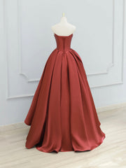 Burgundy Strapless Satin Long Prom Dress, Beautiful A-Line Evening Party Dress