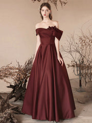 Beautiful Off the Shoulder Satin Long Prom Dress, A-Line Evening Party Dress