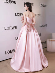 Off Shoulder Pink Satin Long Formal Dress, Pink Evening Dress Party Dress