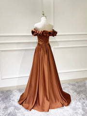 Simple Satin Long Prom Dress, Off the Shoulder V-Neck Evening Dress