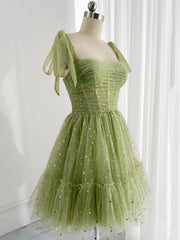 Green Tulle Knee Length Prom Dress, Lovely A-Line Party Homecoming Dress
