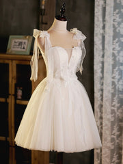 Light Champagne Short Tulle Homecoming Dress, Lovely A-Line Spaghetti Strap Evening Party Dress