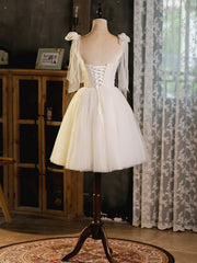 Light Champagne Short Tulle Homecoming Dress, Lovely A-Line Spaghetti Strap Evening Party Dress