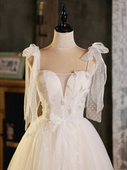Light Champagne Short Tulle Homecoming Dress, Lovely A-Line Spaghetti Strap Evening Party Dress