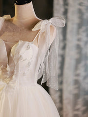 Light Champagne Short Tulle Homecoming Dress, Lovely A-Line Spaghetti Strap Evening Party Dress