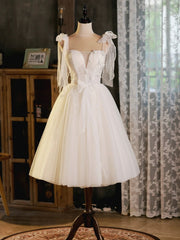 Light Champagne Short Tulle Homecoming Dress, Lovely A-Line Spaghetti Strap Evening Party Dress