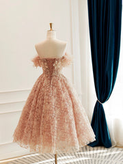 Cute Tulle Flower Short Prom Dress, Beautiful Off the Shoulder A-Line Evening Party Dress