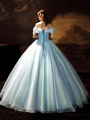 A-Line Blue Princess Dress, Off the Shoulder Organza Butterfly Formal Dress