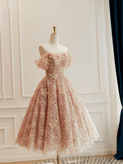 Cute Tulle Flower Short Prom Dress, Beautiful Off the Shoulder A-Line Evening Party Dress