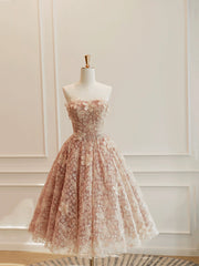 Cute Tulle Flower Short Prom Dress, Beautiful Off the Shoulder A-Line Evening Party Dress