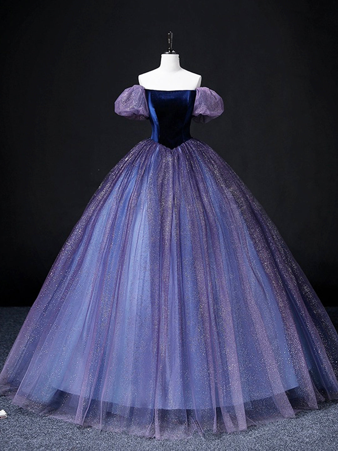 Beautiful Velvet Tulle Long Prom Dress, Purple A-line Party Dress sweet 16 Dress