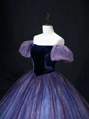 Beautiful Velvet Tulle Long Prom Dress, Purple A-line Party Dress sweet 16 Dress