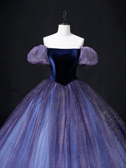 Beautiful Velvet Tulle Long Prom Dress, Purple A-line Party Dress sweet 16 Dress