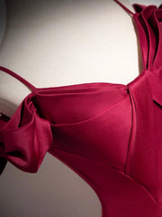 Burgundy Spaghetti Strap Satin Long Prom Dress, A-Line Evening Party Dress