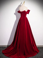 Burgundy Velvet Sequins Long Prom Dress, Elegant Off the Shoulder A-Line Formal Dress