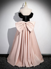 Black Satin and Pink Satin Long Prom Dress, Lovely A-Line Bow Party Evening Dress