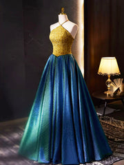 Retro Halter Neck Long Prom Dress, Elegant A-Line Evening Party Dress