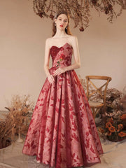 Beautiful Burgundy Sequins Printing Floor Length Prom Dress, Off the Shoulder Evening Party Dress