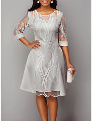 Women's Party Dress Lace Dress Homecoming Dress Midi Dress Gray 3/4 Length Sleeve Pure Color Lace Fall Winter Autumn Crew Neck Winter Dress Wedding Guest