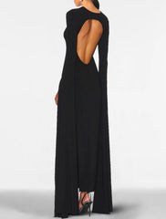 Sheath / Column Evening Gown Elegant Dress Formal Wedding Guest Floor Length Long Sleeve Jewel Neck Capes Stretch Chiffon with Shawl
