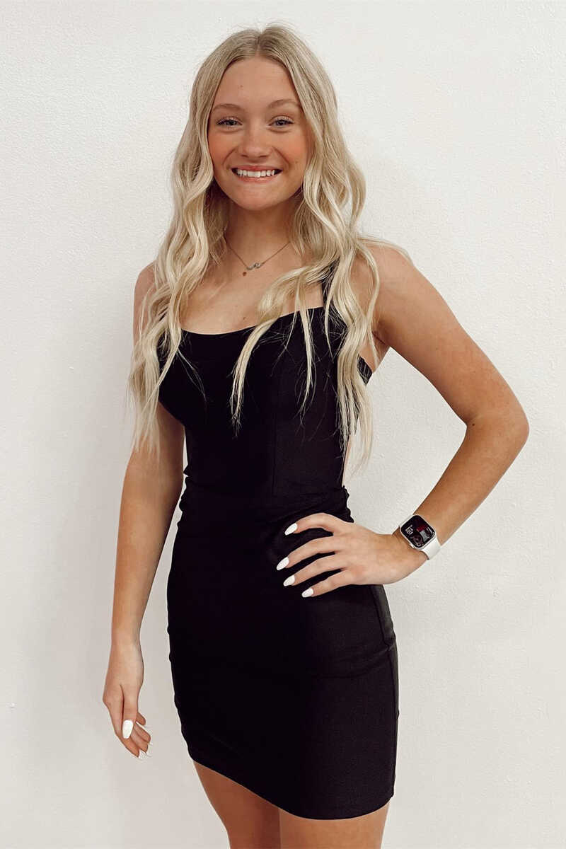Black Lace-Up Tight Mini Homecoming Dress