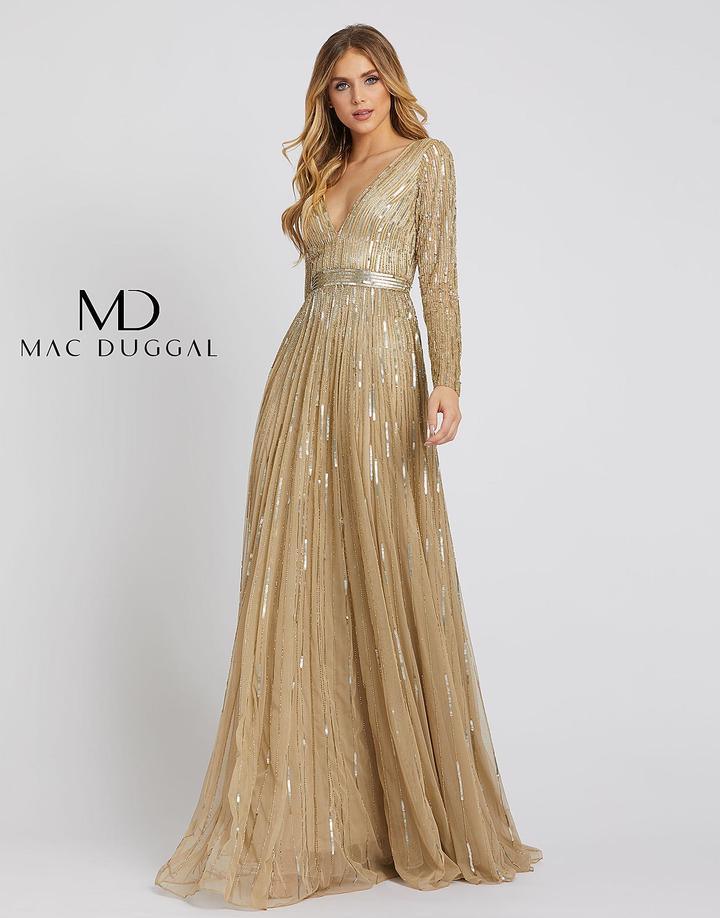 Mac Duggal Long Sleeve Sequins A Line Evening Dress Sale