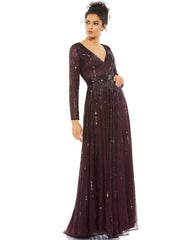 Mac Duggal Long Sleeve Sequins A Line Evening Dress Sale