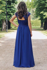 Hunter Green Chiffon Lace Cap Sleeve Bridesmaid Dress