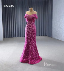 Magenta Beaded Off the Shoulder Wedding Dresses with Removable Overskirt Ball Gown 222235