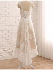 Bridal Shower Little White Dresses Boho Wedding Dresses A-Line Sweetheart Regular Straps Asymmetrical Lace Bridal Gowns With Lace Appliques