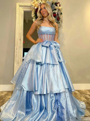 Malvis | Ball Gown Strapless Organza Long Prom Dresses with Bow