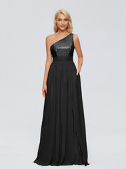 Margaret One-Shoulder Sequins Prom Dresses