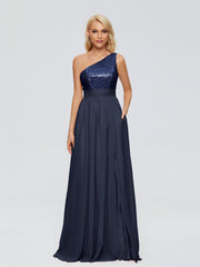 Margaret One-Shoulder Sequins Prom Dresses