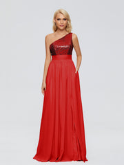 Margaret One-Shoulder Sequins Prom Dresses
