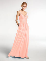 Spaghetti Straps Chiffon and Lace Dresses-Coral