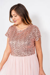 Marina Short Cocktail Chiffon Plus Size Dress Rose