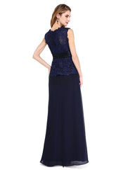Aimishang  Sheath / Column Mother of the Bride Dress Open Back Jewel Neck Floor Length Chiffon Lace Sleeveless No with Sash / Ribbon Buttons