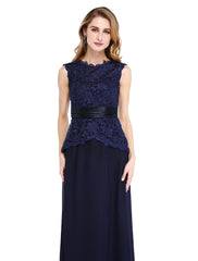 Aimishang  Sheath / Column Mother of the Bride Dress Open Back Jewel Neck Floor Length Chiffon Lace Sleeveless No with Sash / Ribbon Buttons