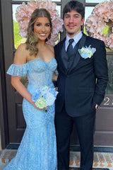 Mermaid Off-the-Shoulder Lace Long Prom Evening Dresses