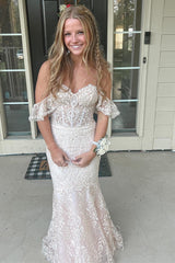Mermaid Off-the-Shoulder Lace Long Prom Evening Dresses