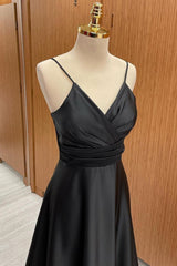 Surplice Spaghetti Strap A-Line Bridesmaid Dress in Black