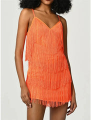 Women's Sequin Dress Fringe Dress Party Dress Sparkly Dress Homecoming Dress Mini Dress Neon Yellow White Light Green Sleeveless Sparkly Glitter Spring Fall Winter Fashion