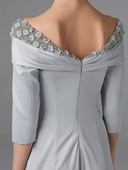 Aimishang A-Line Mother of the Bride Dress Sparkle & Shine High Low Off Shoulder Asymmetrical Satin Half-Sleeve with Lace Crystals