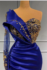 Mermaid Asymmetrische lovertjes laglengte Appliques kant met zijtrein prom-jurk