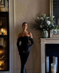 Black Long Sleeves Prom Dresses Strapless Mermaid Formal Evening Outfit