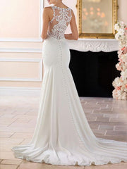Mermaid Bateau Neck Sleeveless Lace Appliqued Bridal Dresses