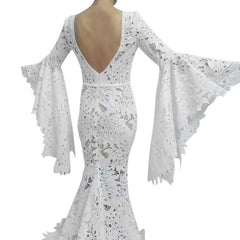 Mermaid Bohemian Lace Wedding Dresses Long Flare Sleeves VW2218