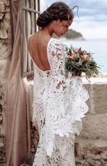 Mermaid Bohemian Lace Wedding Dresses Long Flare Sleeves VW2218