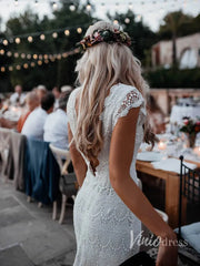 Mermaid Bohemian Wedding Dresses with Cap Sleeves Viniodress VW1107