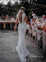 Mermaid Bohemian Wedding Dresses with Cap Sleeves Viniodress VW1107